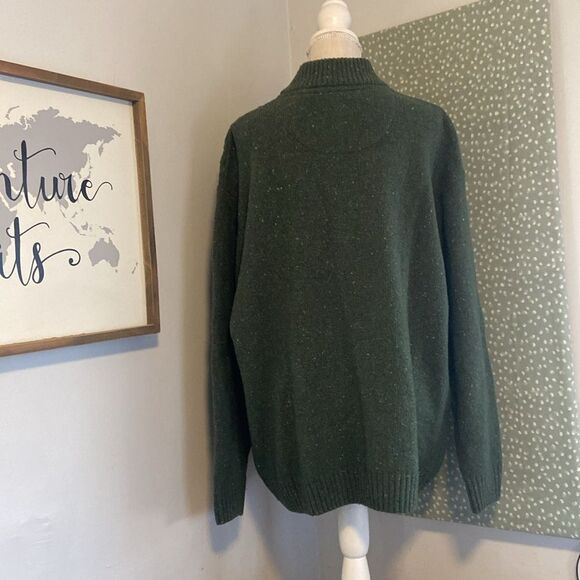 Aran Woolen Mills Green Mixed Knit 80% Wool Quarter Zip Sweater Size XL - Picture 5 of 7
